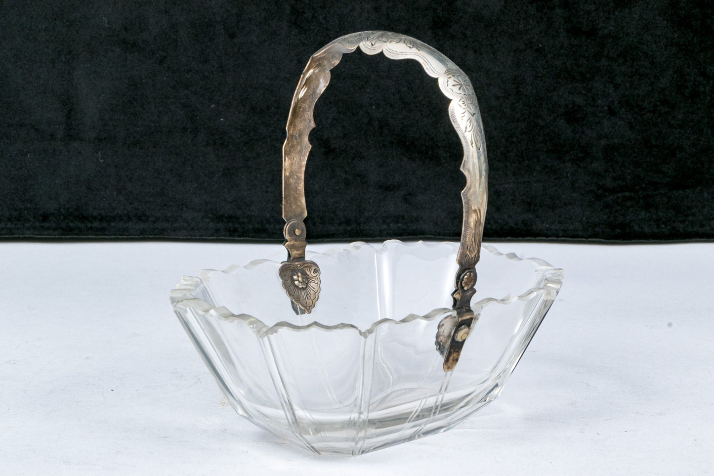 Beautiful Antique Crystal Serving Bowl with Sterling Silver Handle