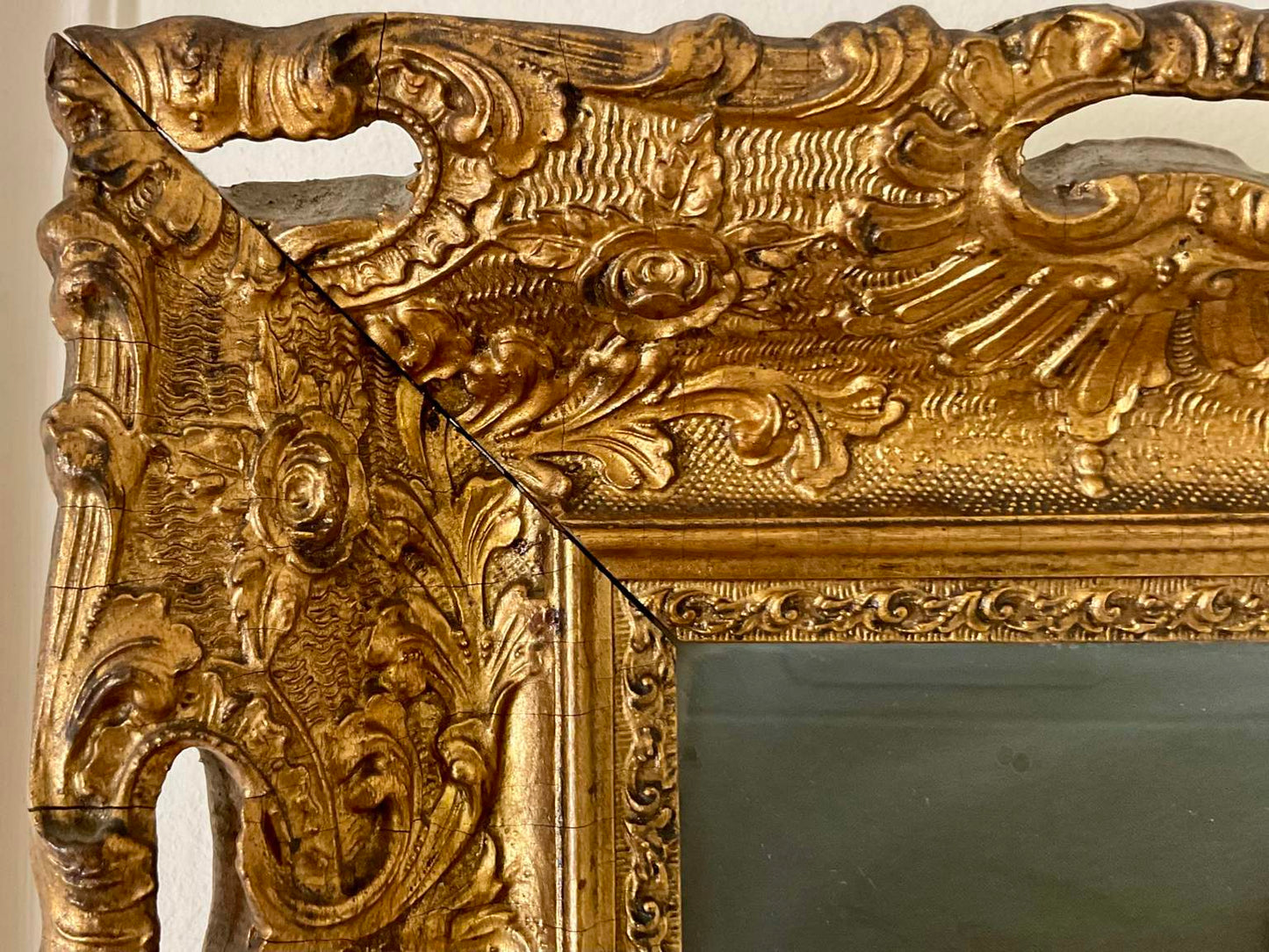 Unique Vintage Gilded Rectangular Mirror with carved wooden frame