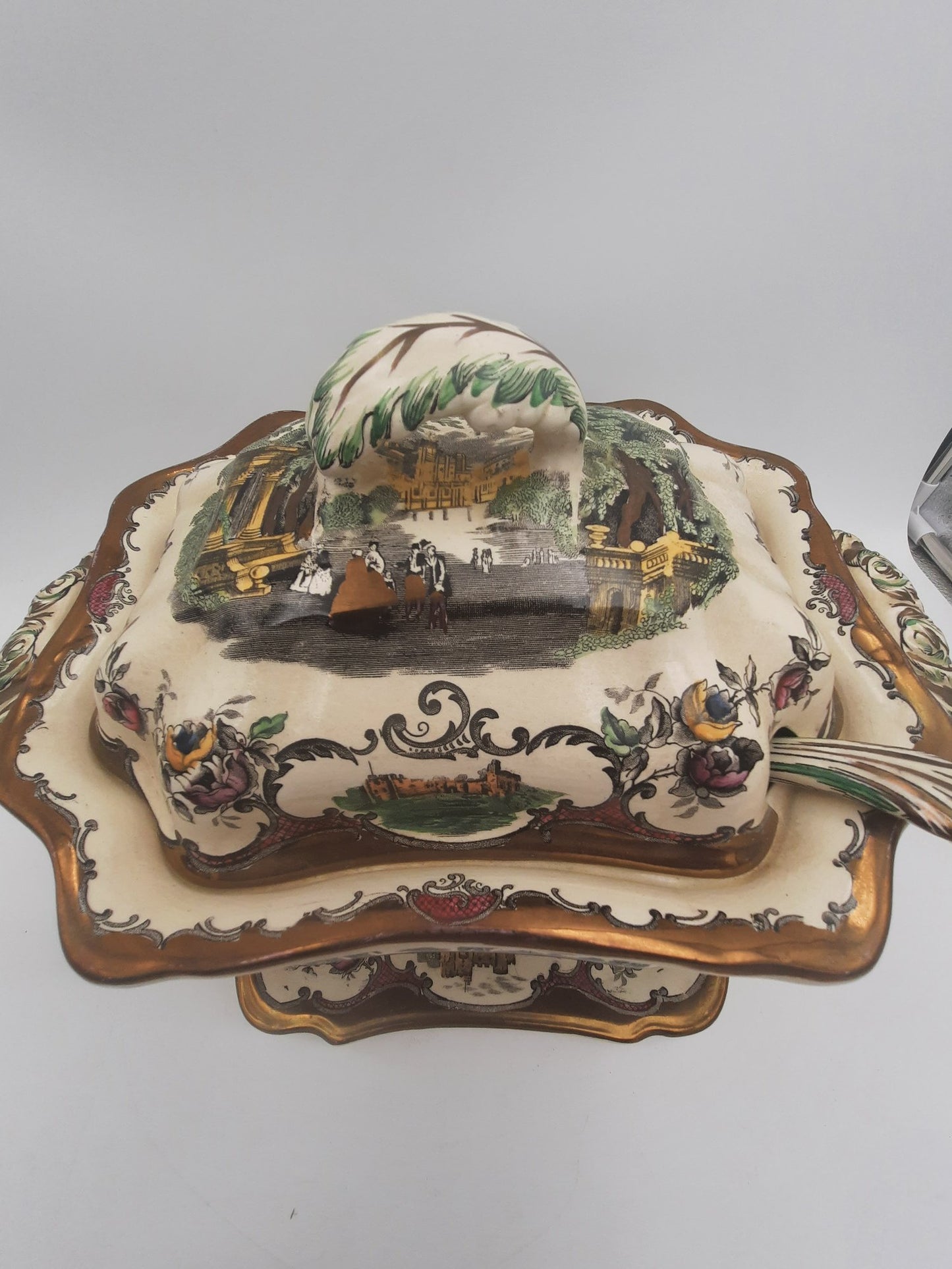 Antique 19th Century LEEDS By MASON Ironstone Soup Tureen With Ladle And Underplate