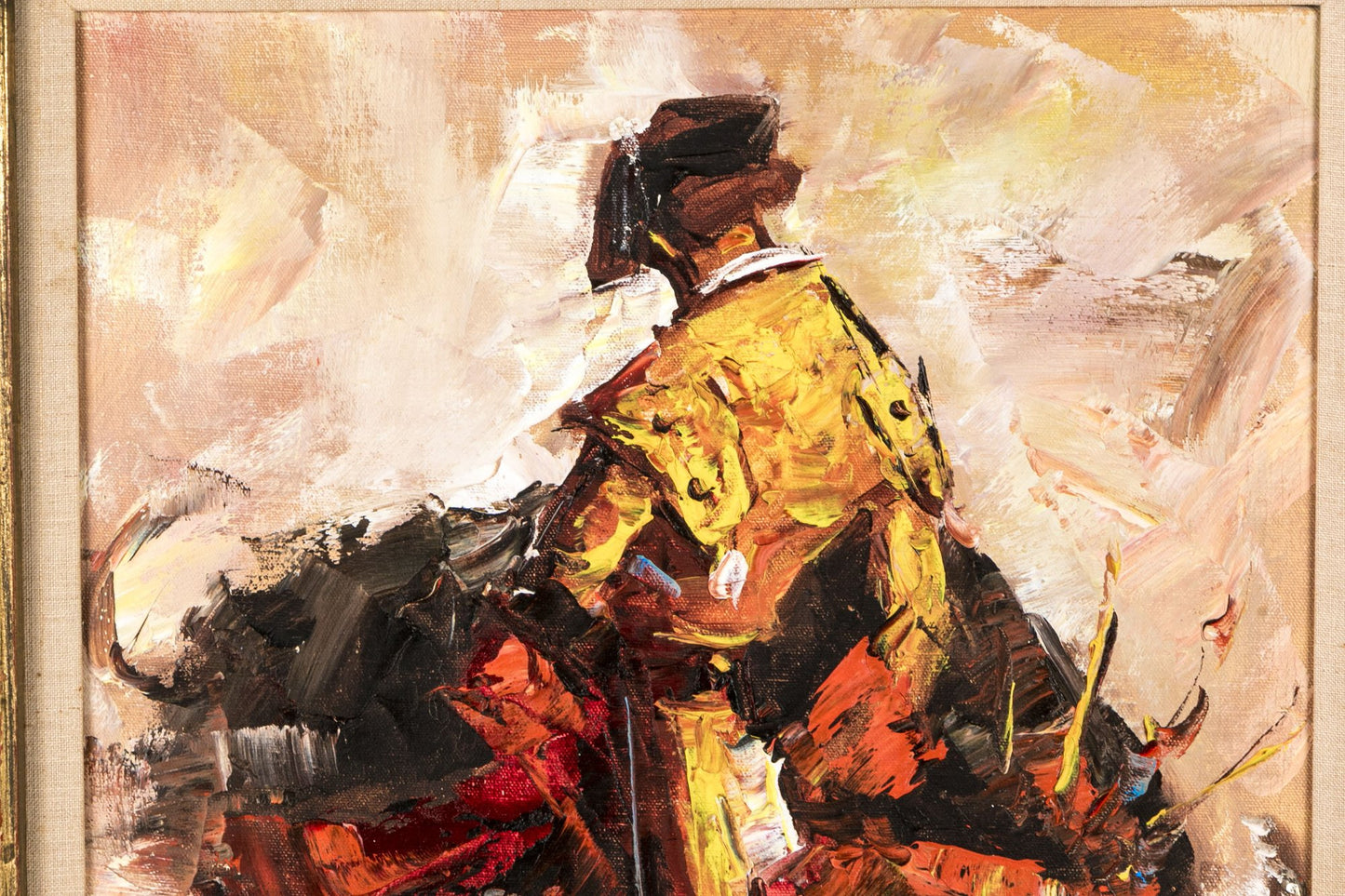 Impressive Matador With Bull, Oil on Canvas, Signed