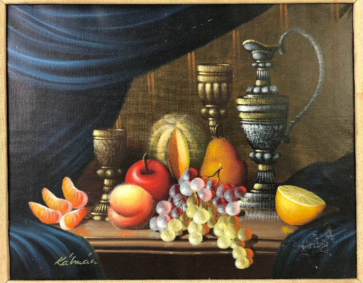 Still Life Oil On Canvas Painting, Signed Kalman (Hungarian)