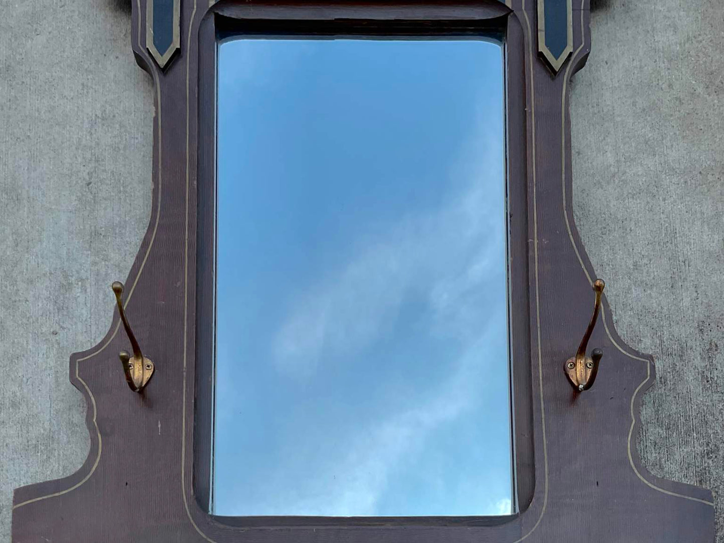 Vintage Hand Painted Wood Hall Mirror with Hooks