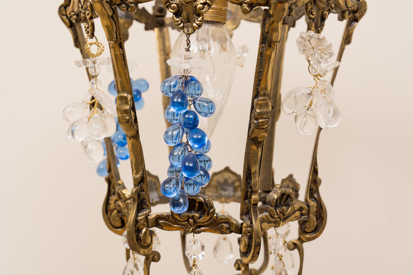 Vintage Rare Petite Italian Chandelier With Bunches Of Glass Grapes
