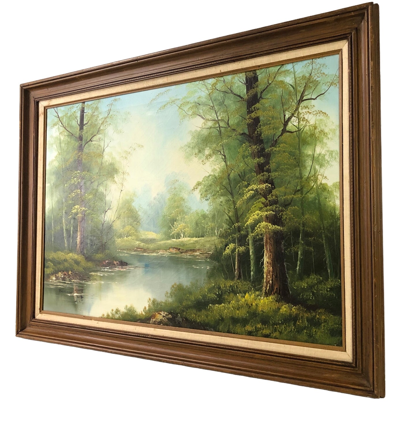 Woodland River Landscape Oil On Canvas Painting, Signed T. Williams