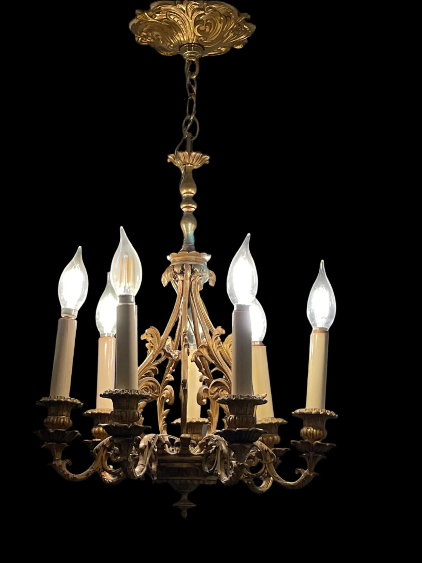 Fabulous Vintage French Brass Chandelier with Six Arms