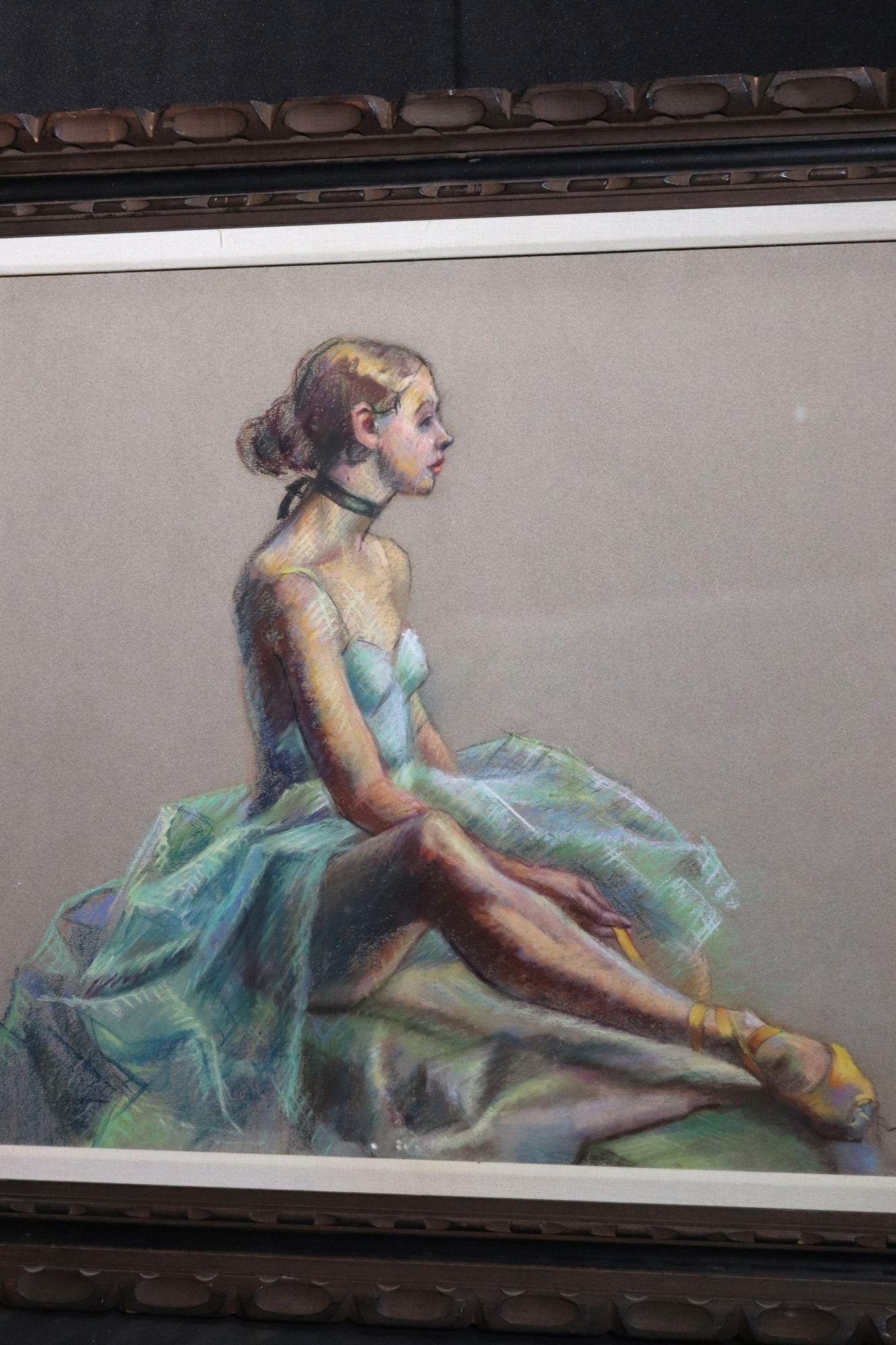Ballerina At Rest Portrait Pastel Framed Artwork By Fiora B Giffuni