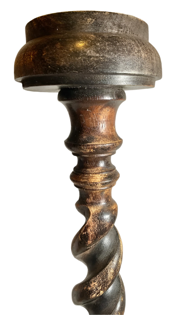 English 19th Century Oak Barley Twist Candlestick