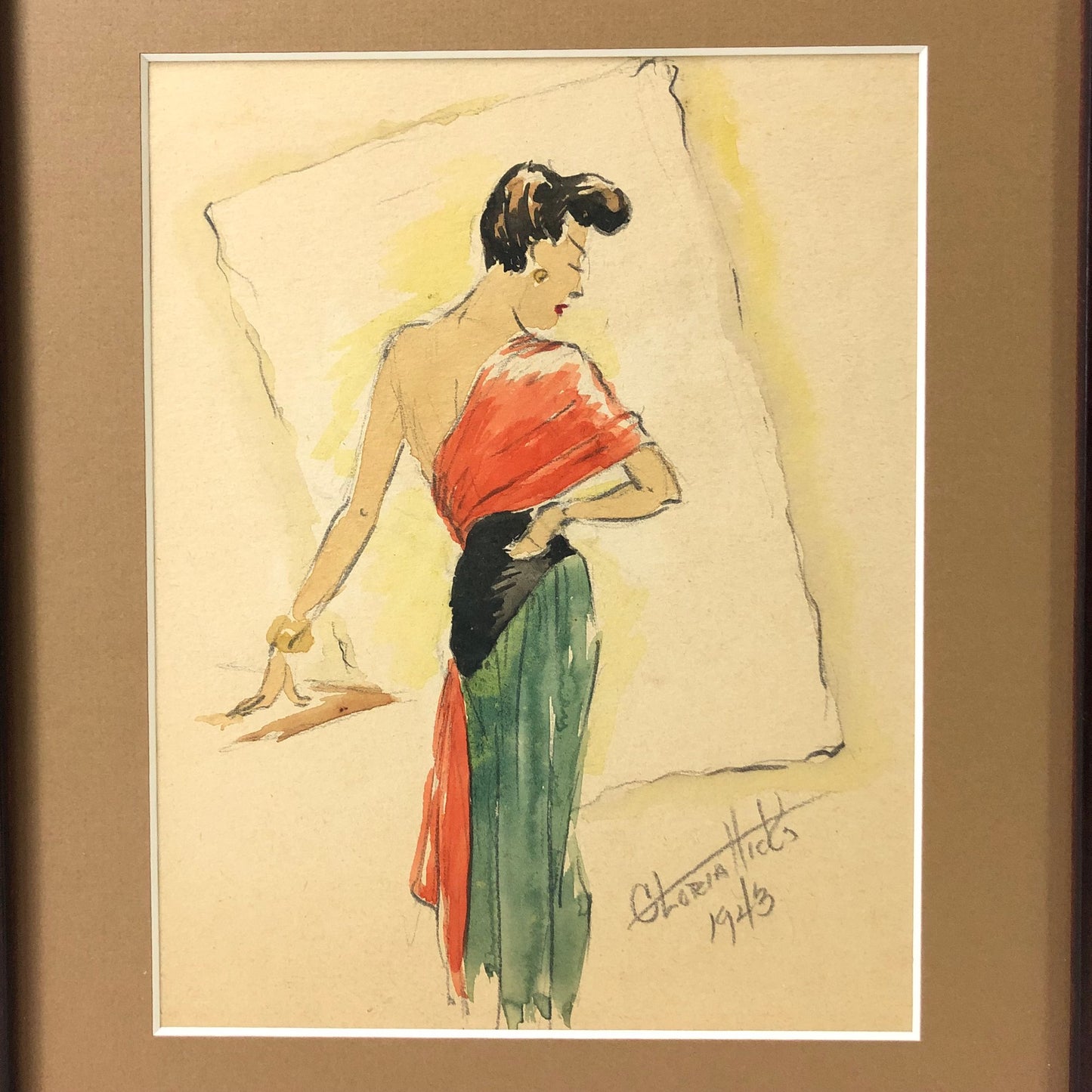 1943 Fashion Design Series Watercolor Painting, Gloria Hicks (American, 1916-) - #SW-6W