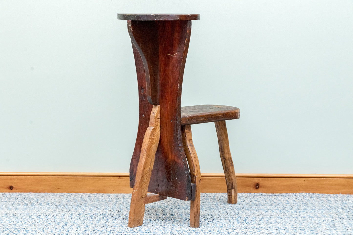 One of a Kind Artisanal Primitive Hand-Carved Wood Chair