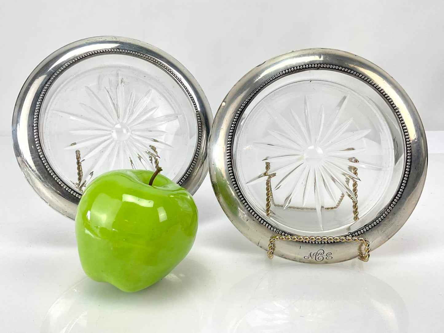 Vintage Frank M Whiting Sterling Silver & Crystal Wine Coasters