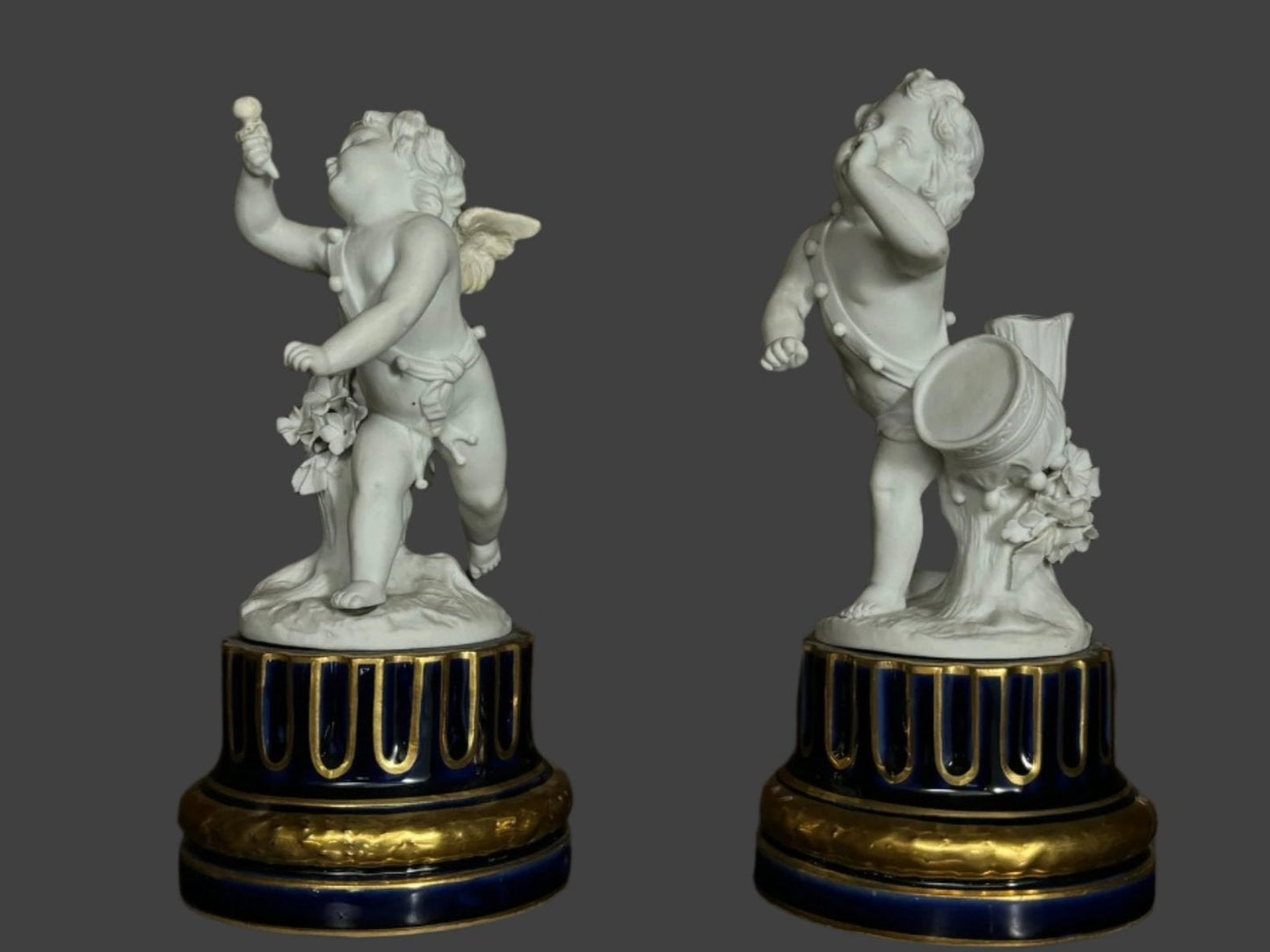 A Beautiful Pair Of Sevres Biscuit Porcelain Cherubim, On Cobalt Porcelain Plinths, 1776