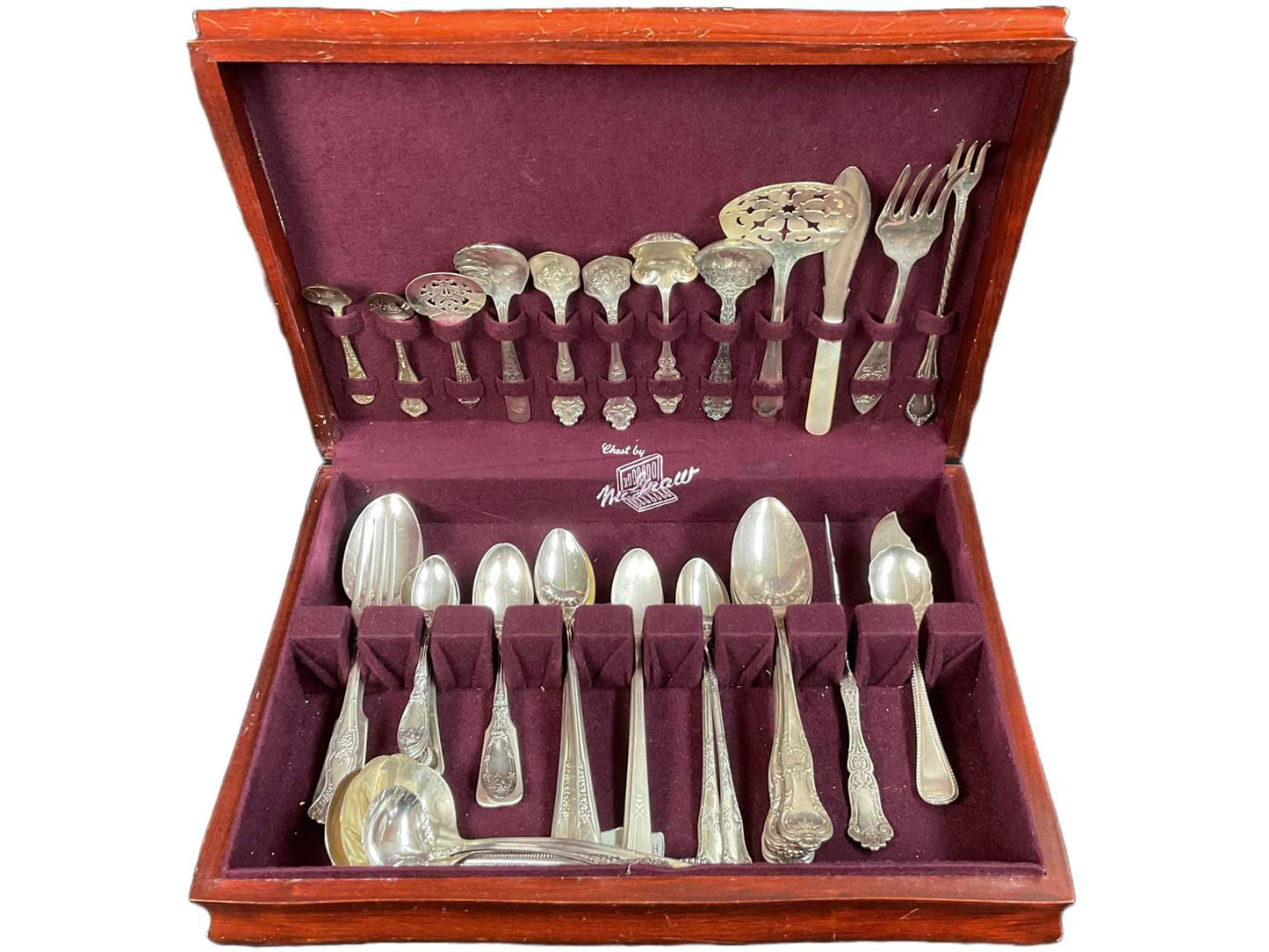 Assortment of Different Patterned Silver Plate Silverware (51 Pieces) in Box