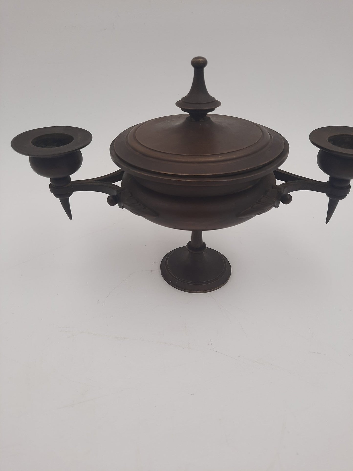 Antique Bronze Double Candle Stick Covered Bowl