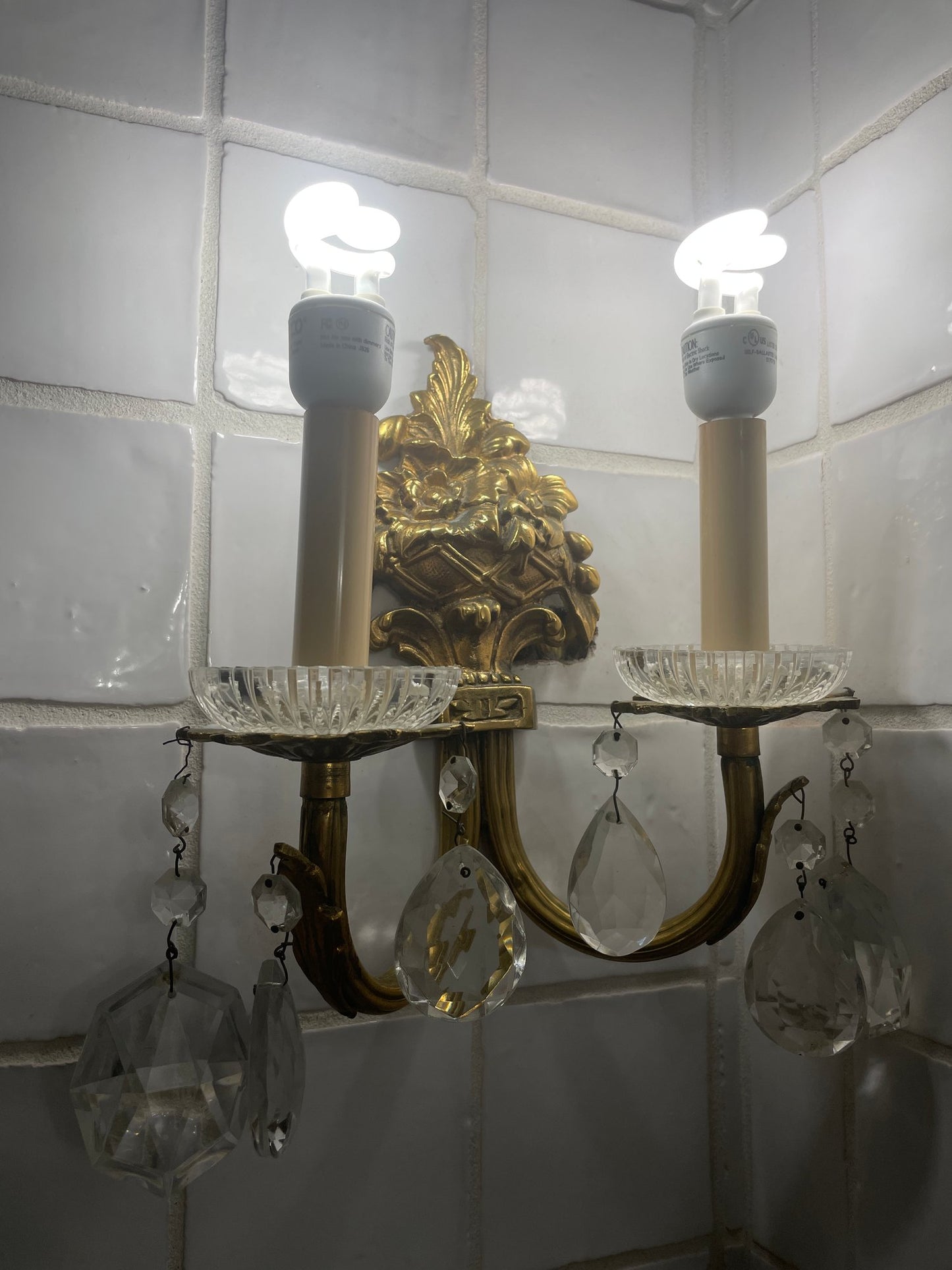 Beautiful Pair of Vintage French Style Ornate Double Light Sconces