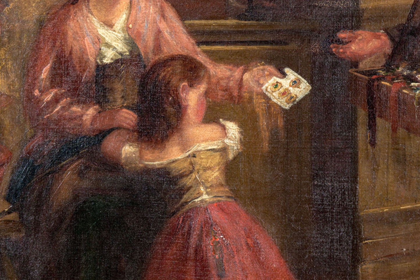 G Barnes Signed Antique Interior Genre Scene Oil On Canvas