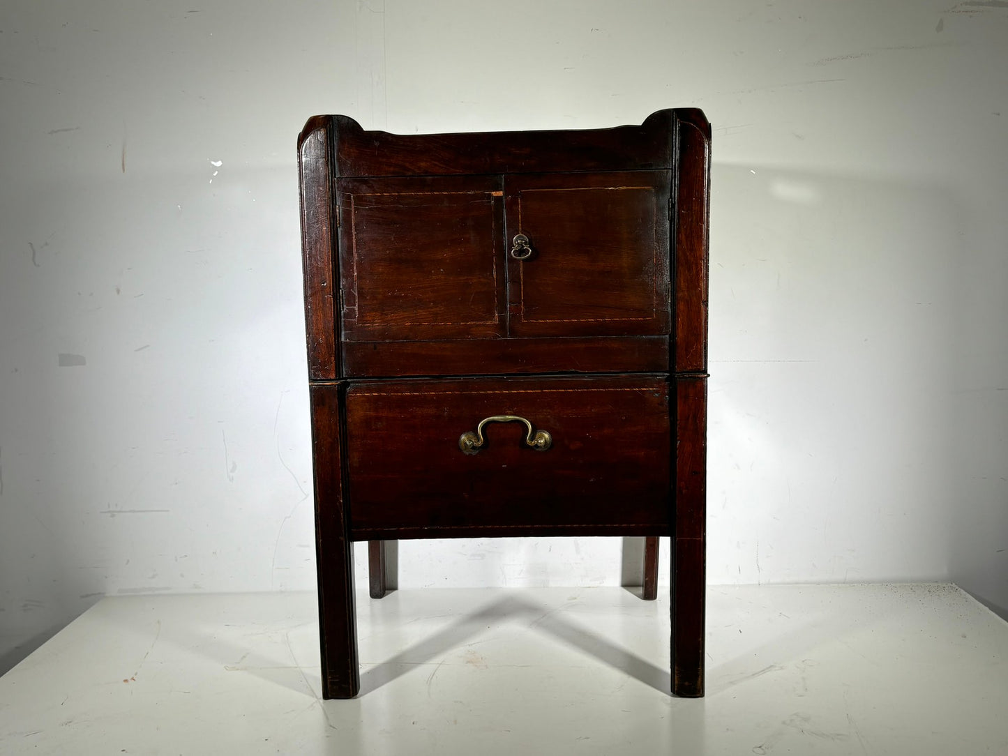 Rare Late 18th Century George III Bedside Table - Banded And Inlaid Mahogany
