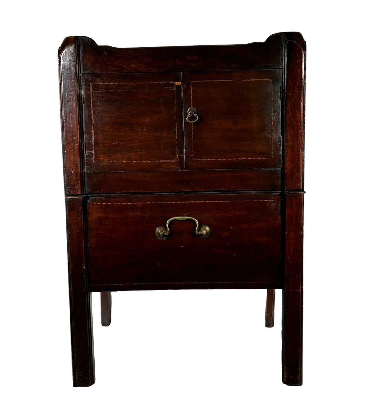 Rare Late 18th Century George III Bedside Table - Banded And Inlaid Mahogany