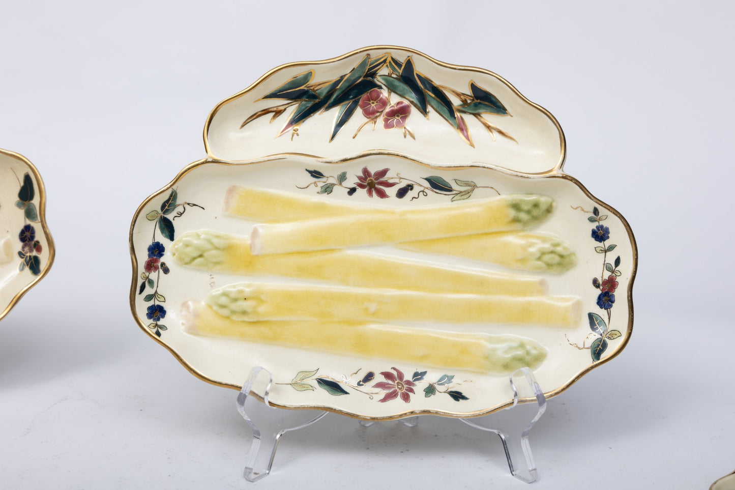 Antique Porcelain Asparagus Dishes- Set Of 10