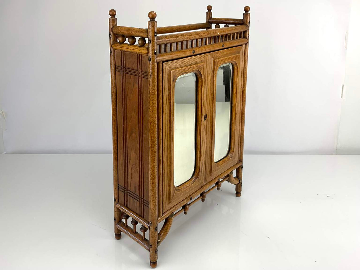 Vintage Oak Mirrored Vanity Cabinet