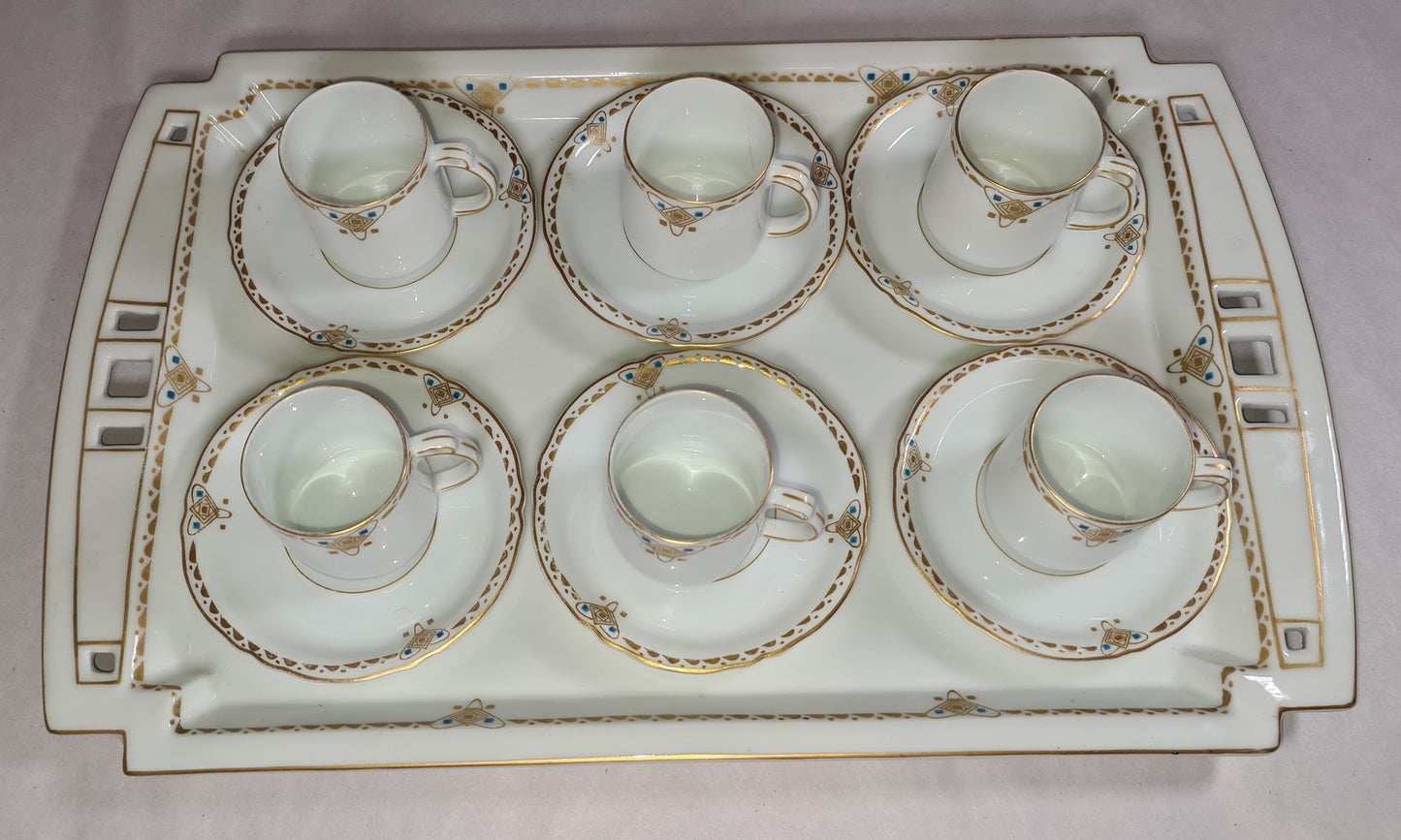 Antique Epresso Set with Porcelain Tray, K&A Krautheim Selb Bavaria Germany