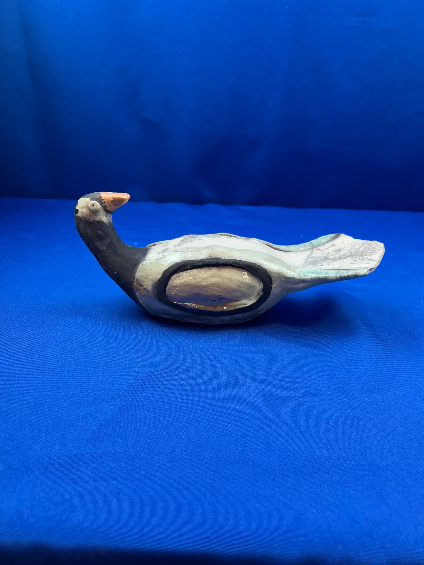 Beautiful Rare Vintage Handmade Crackle Glaze Pottery Bird - Signed