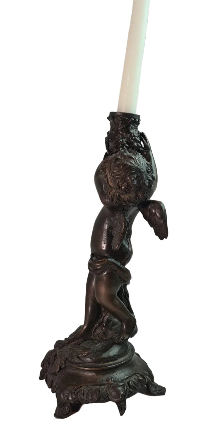 19th Century Antique Cherub Bronze Candle Holders European