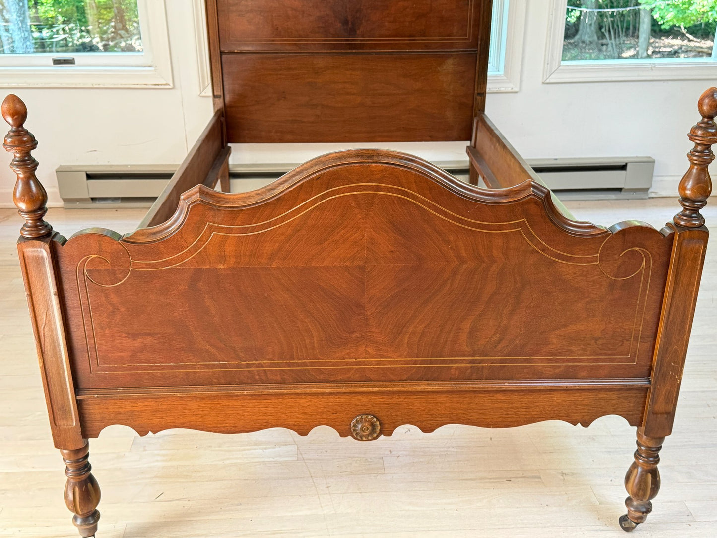 Antique Wood Bed With Scrolled And Painted Details, by Syracuse Cabinet Co.
