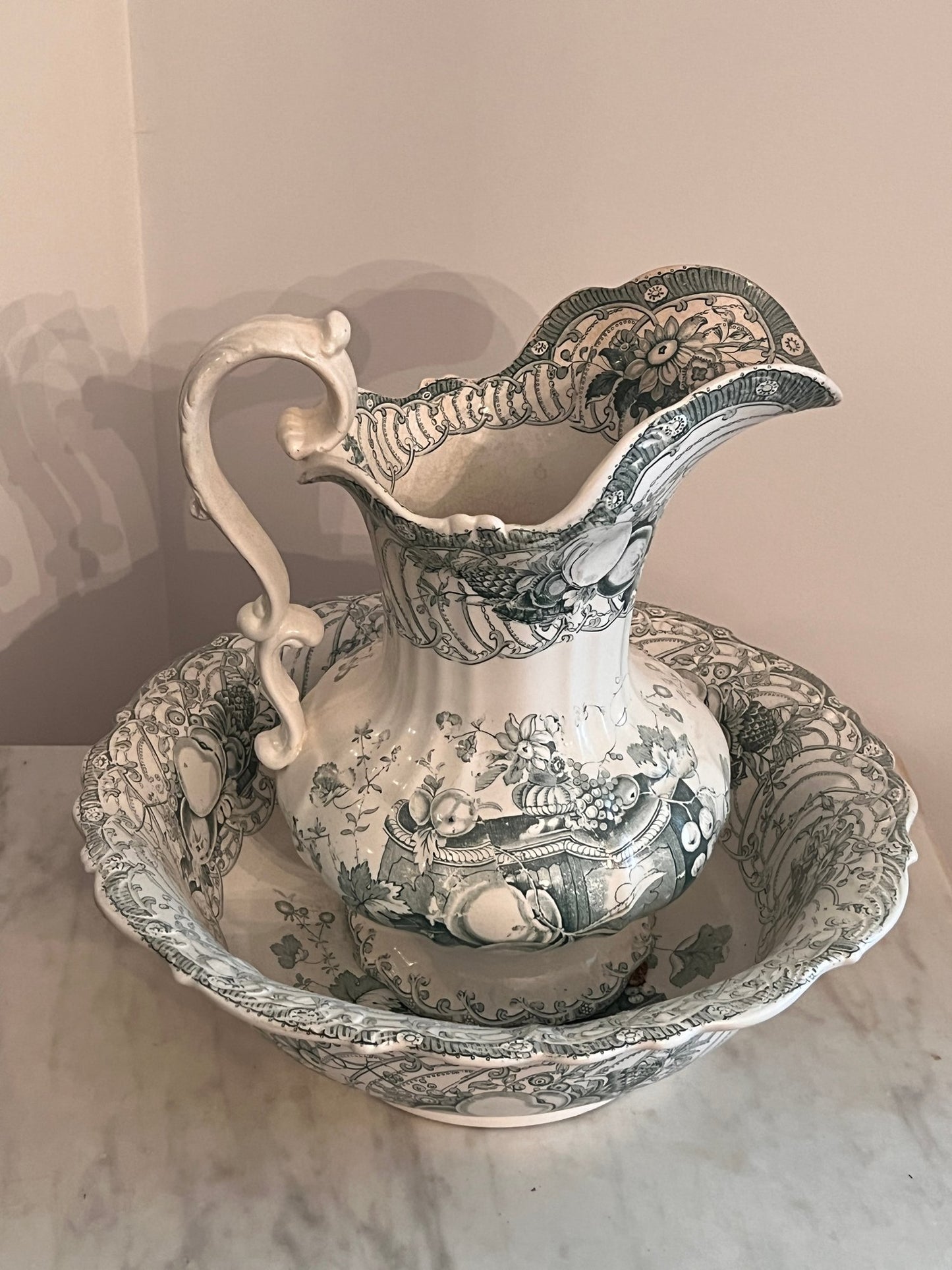 Antique Transfer Ware Pitcher & Bowl Set