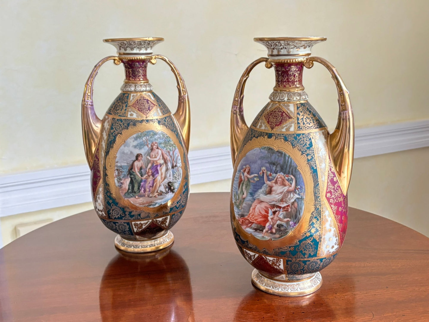Pair Of Schierholz Fine German Porcelain Vases-Urns Late 19th-Early 20th Century