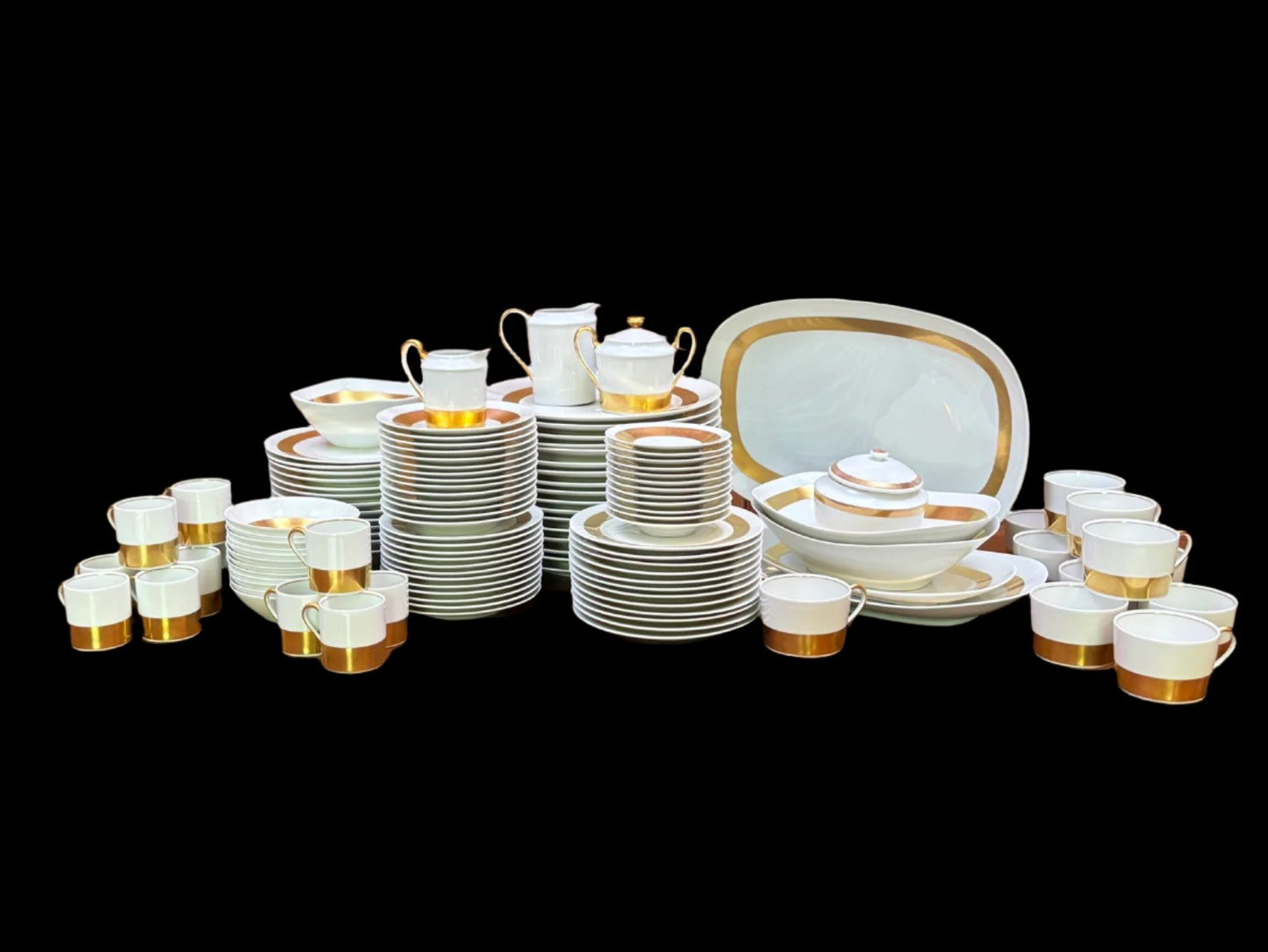 Rare Extraordinary Gilt Banded Dinner Service For 12 Plus Many Extra Pieces, Ceralene By A Raynaud & Co Limoges, France