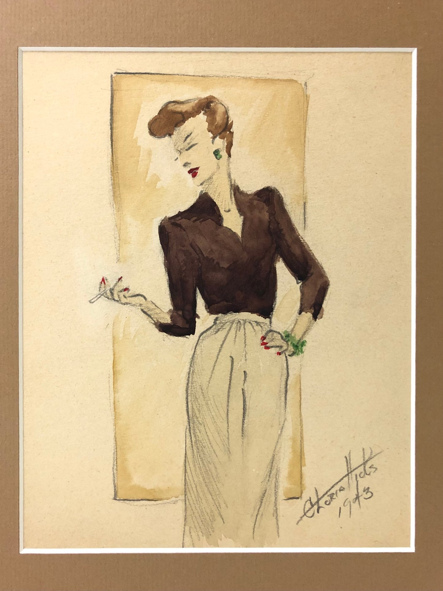 1943 Fashion Design Series Watercolor Painting, Gloria Hicks (American, 1916-) - #SW-3W
