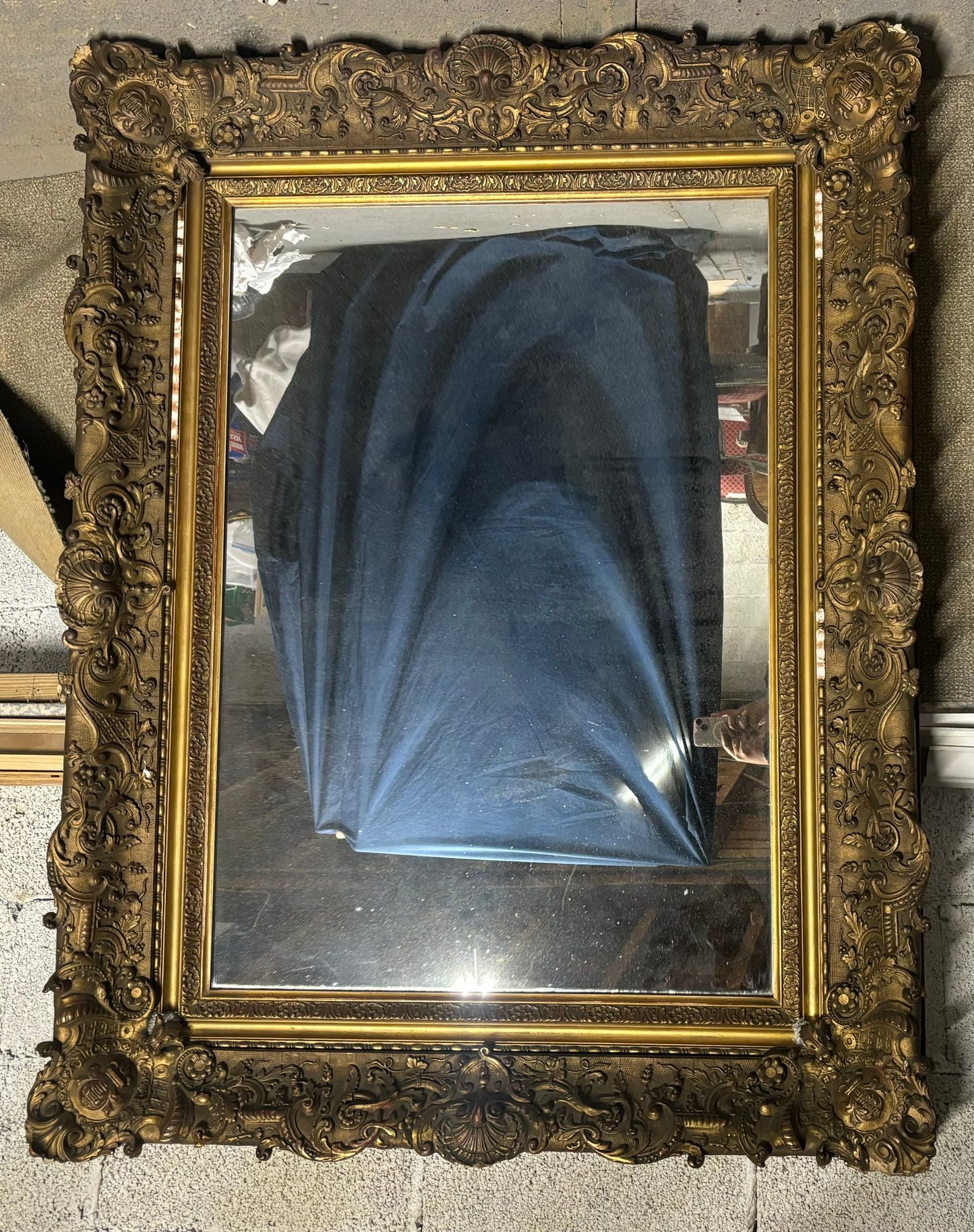 Stunning Antique Carved Gold Ornate Wood Frame Mirror 53" X 41"