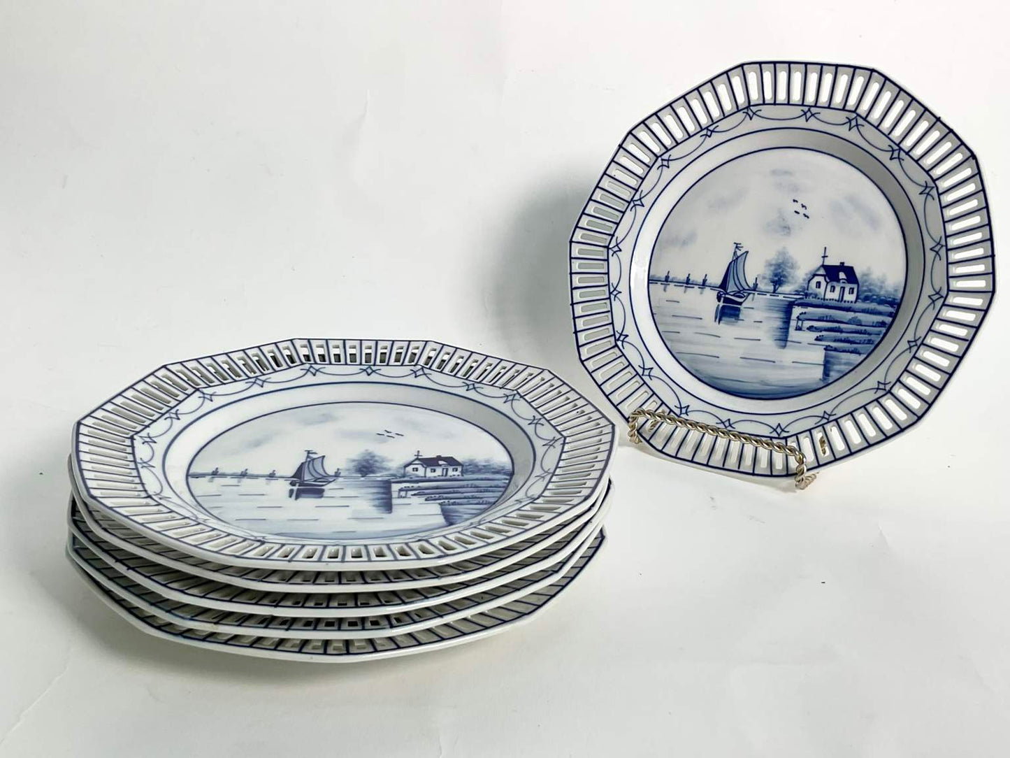 Bavaria Blue & White Reticulated Dishes, 7 Pc
