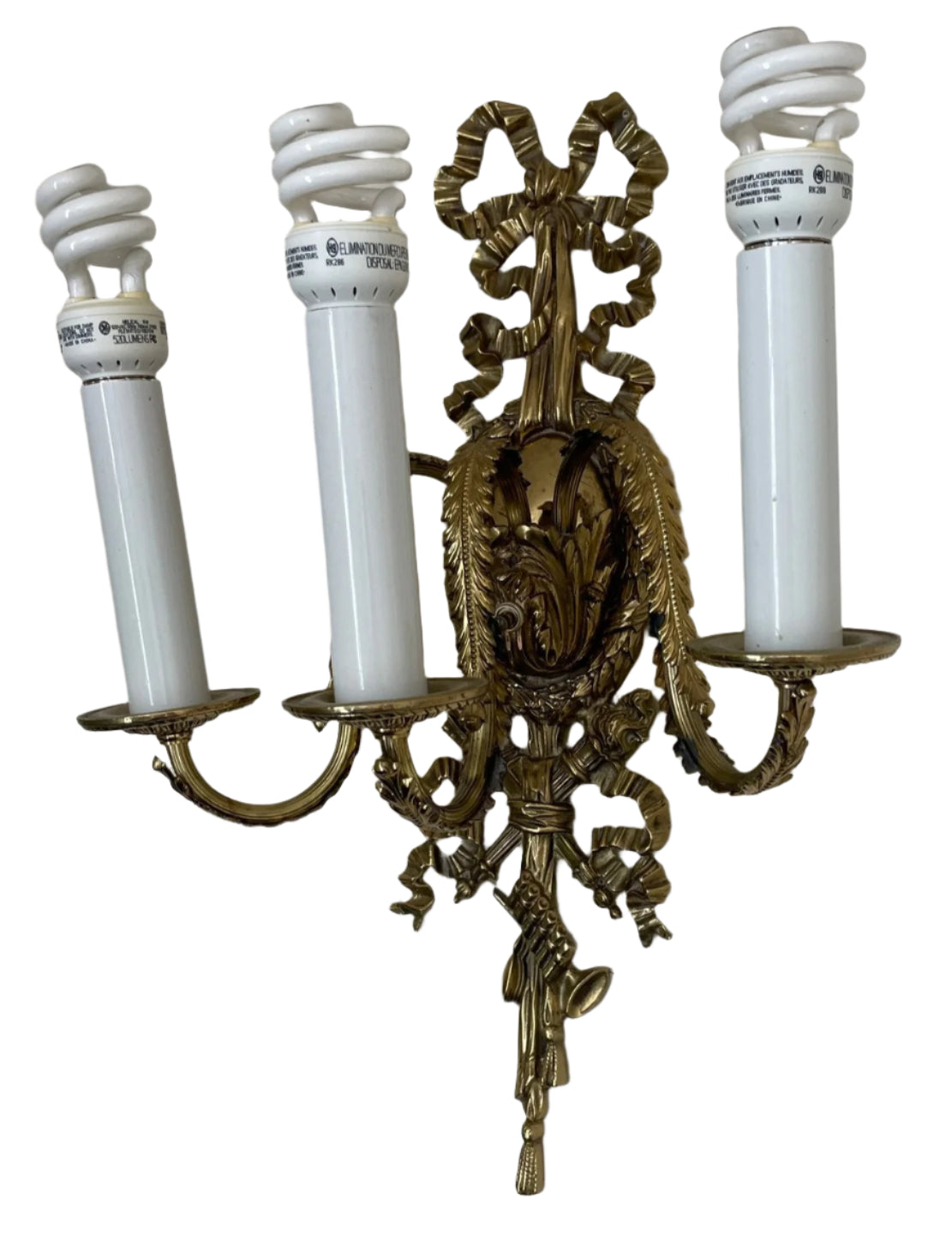 French Style, Vintage Brass Three Lights Sconce