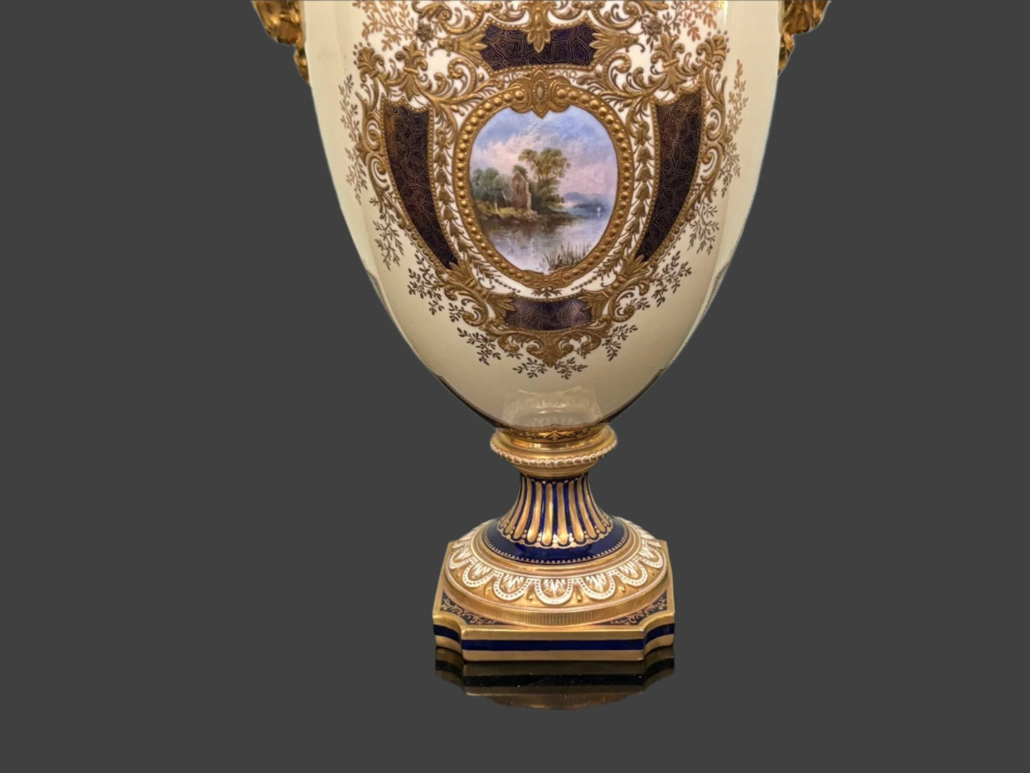 Spectacular 19th Century English Coalport Gilt Porcelain Lidded Urn