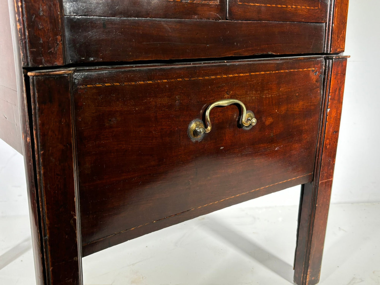 Rare Late 18th Century George III Bedside Table - Banded And Inlaid Mahogany