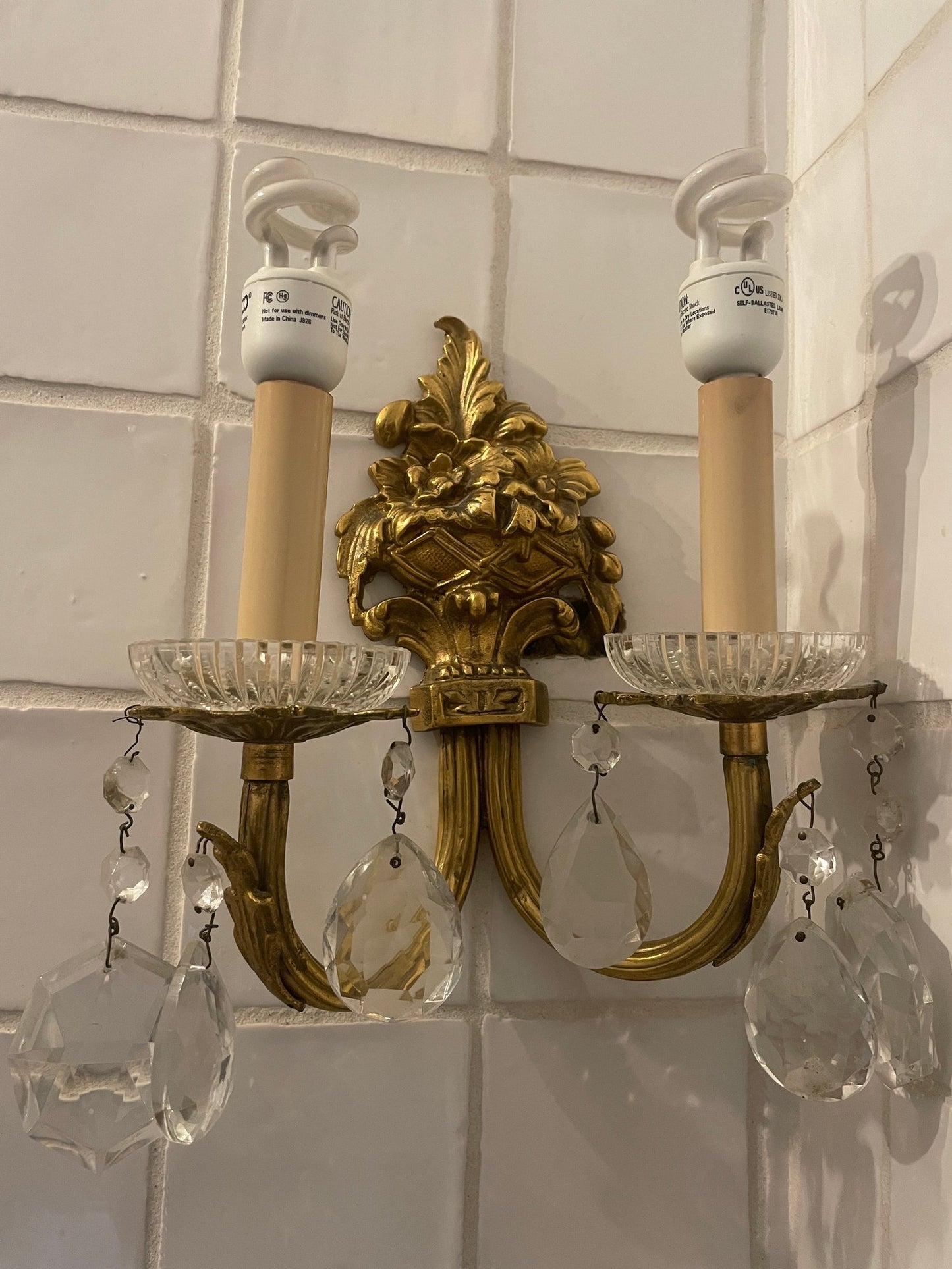 Beautiful Pair of Vintage French Style Ornate Double Light Sconces
