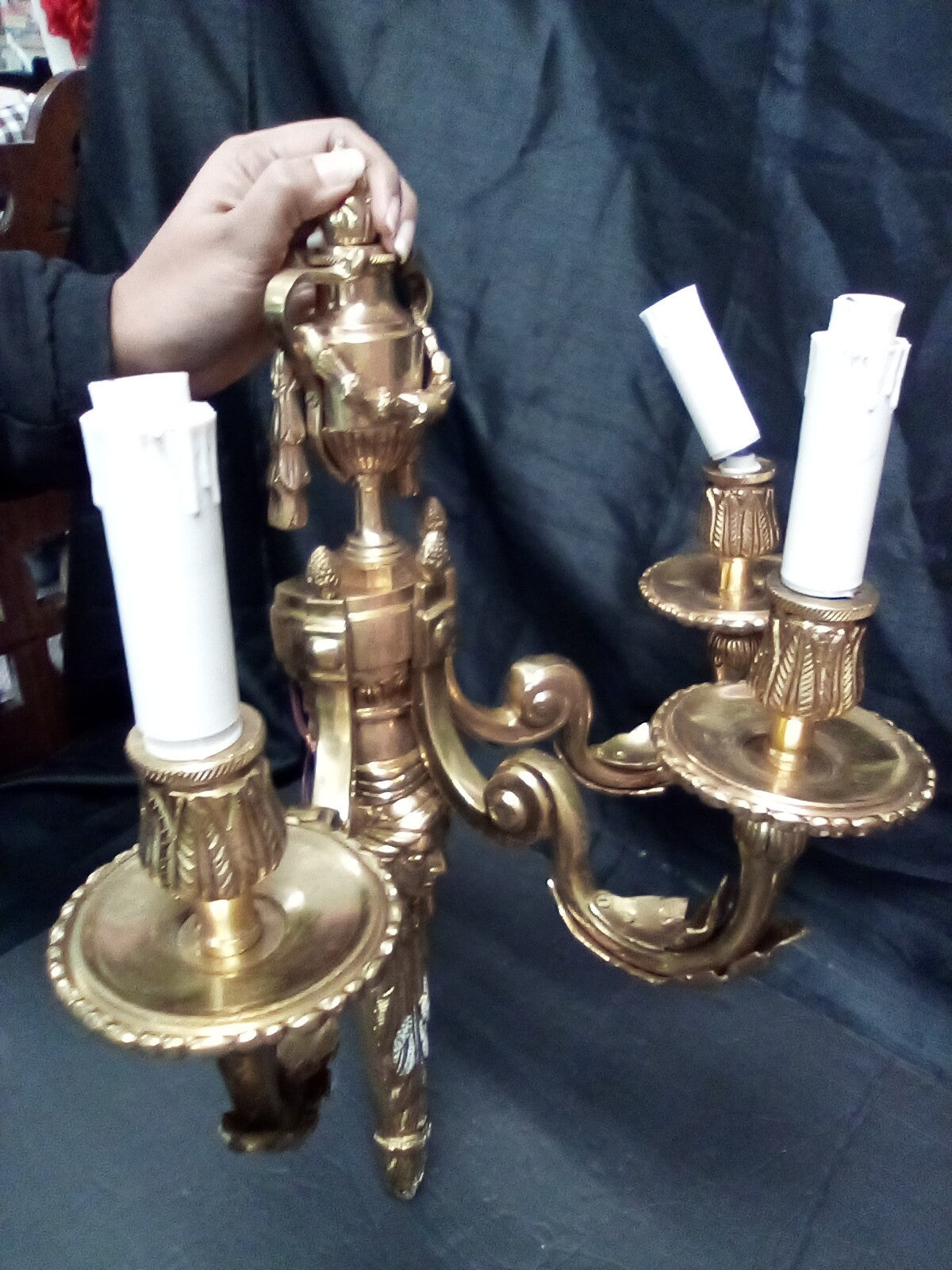 Magnificent Large Brass Ornate Wall Sconce With 3 Fixtures
