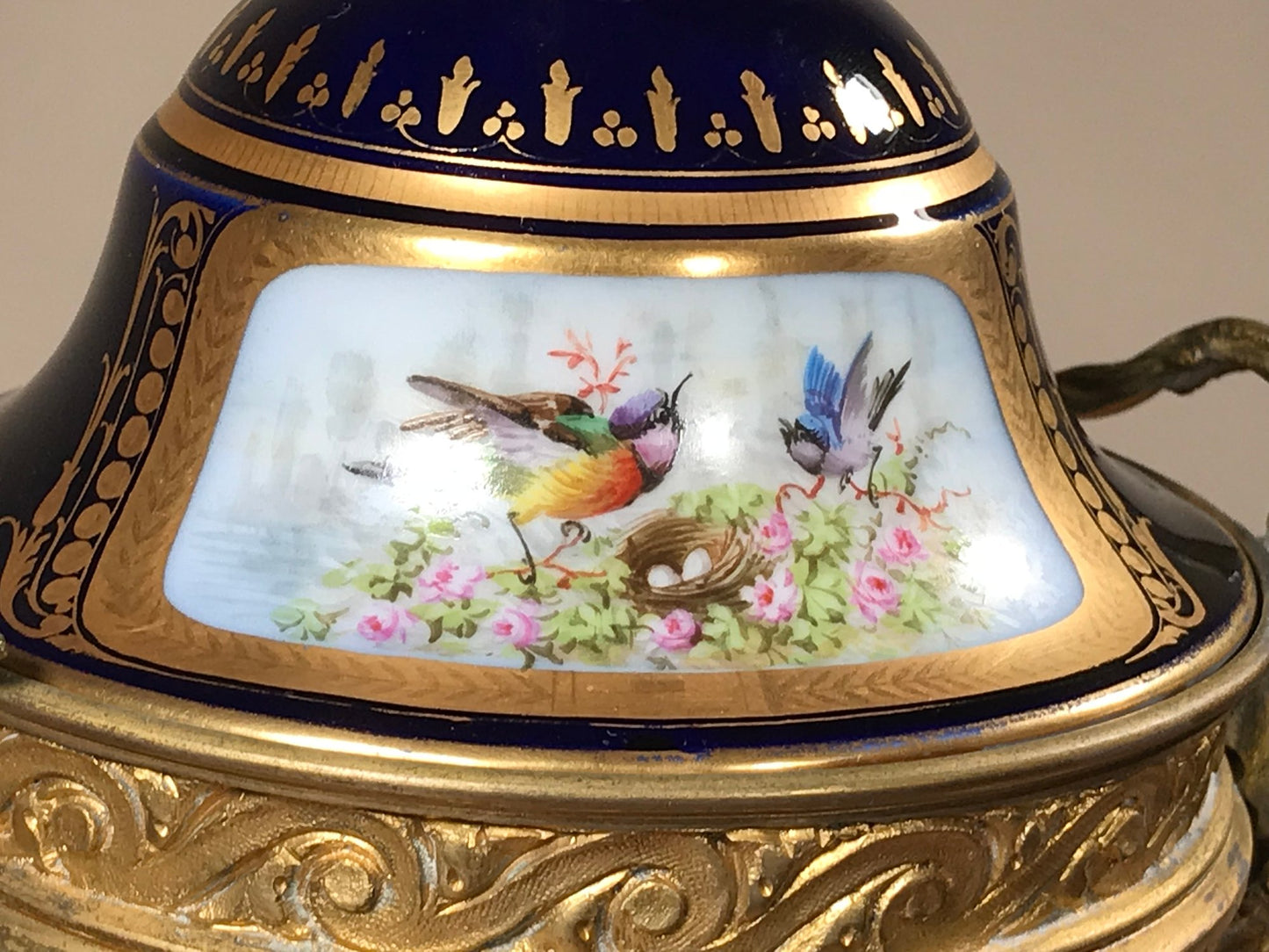 Spectacular French Sevres Urn with Lid on Gilded Bronze Ormolu Stand 1763