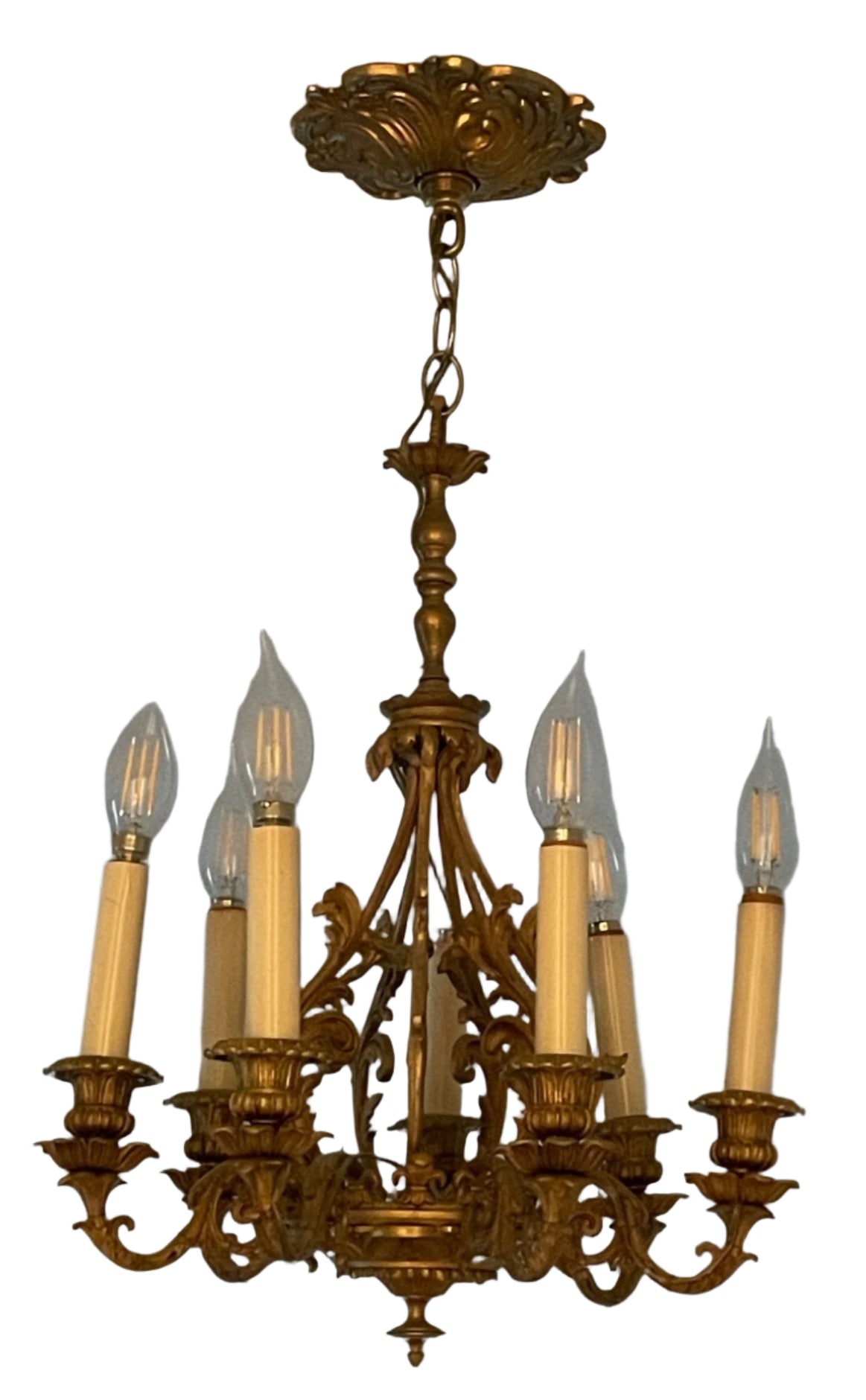 Fabulous Vintage French Brass Chandelier with Six Arms