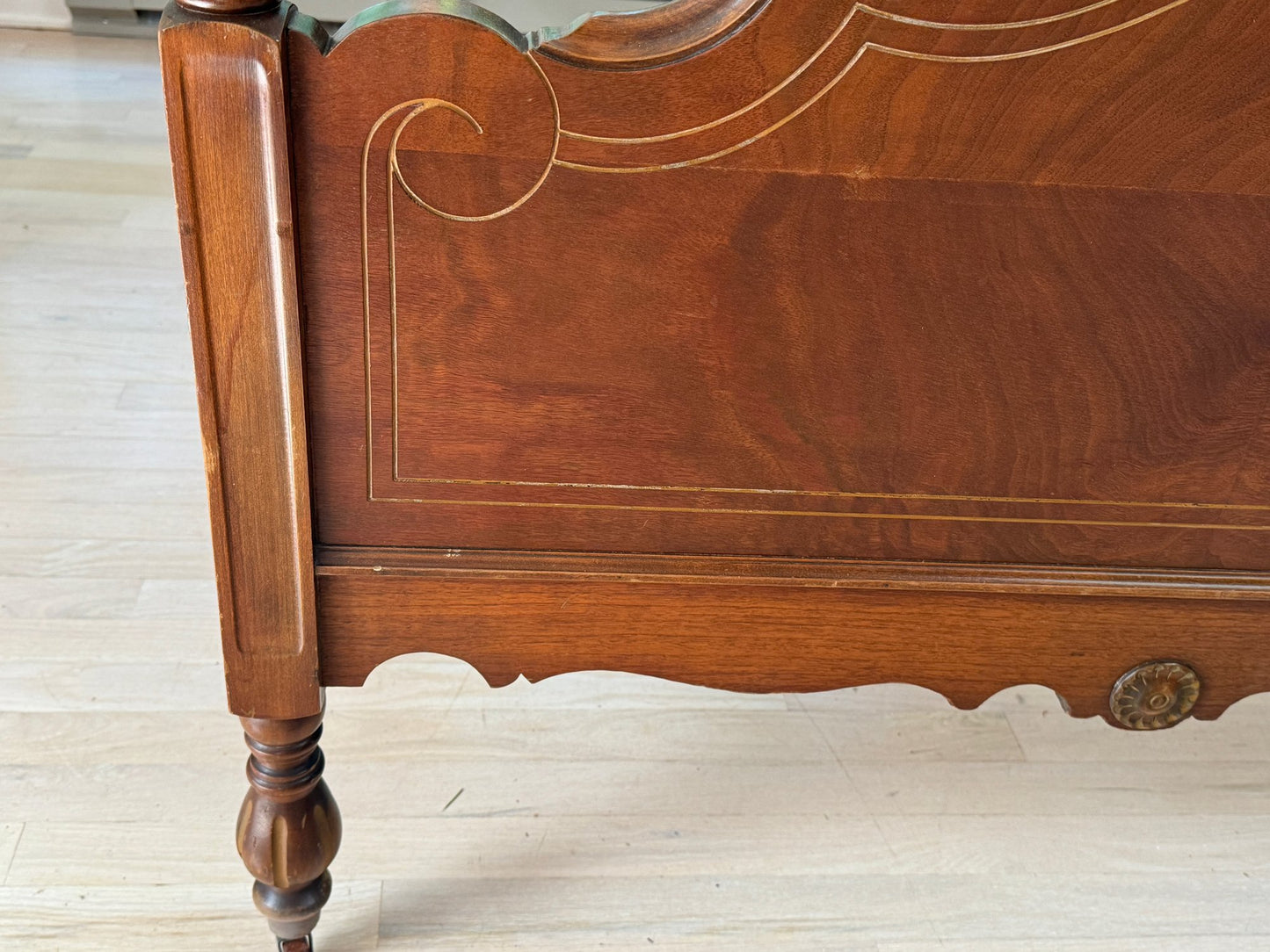 Antique Wood Bed With Scrolled And Painted Details, by Syracuse Cabinet Co.