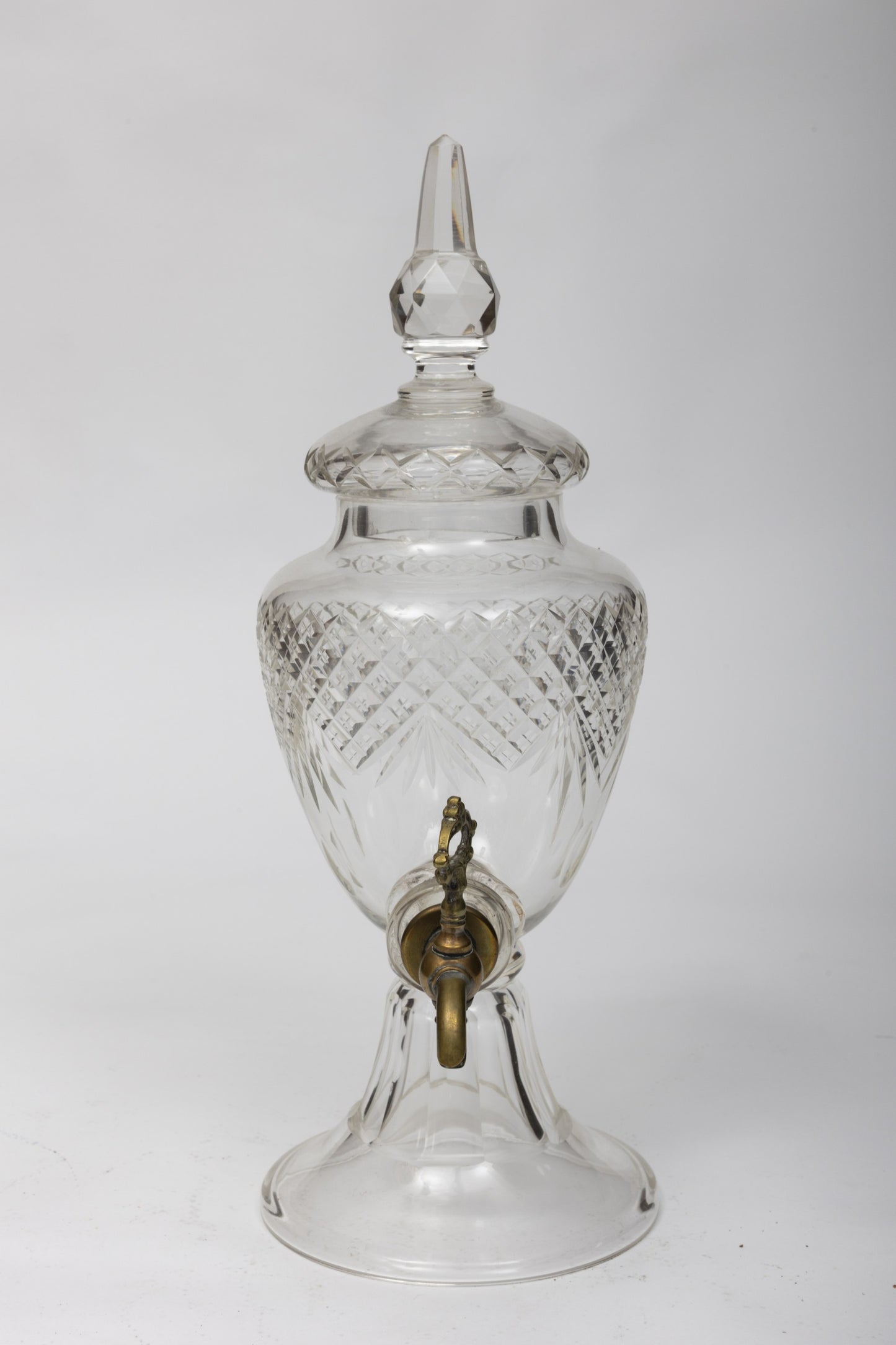 Antique French Cut Crystal Tall Decanter With Spigot