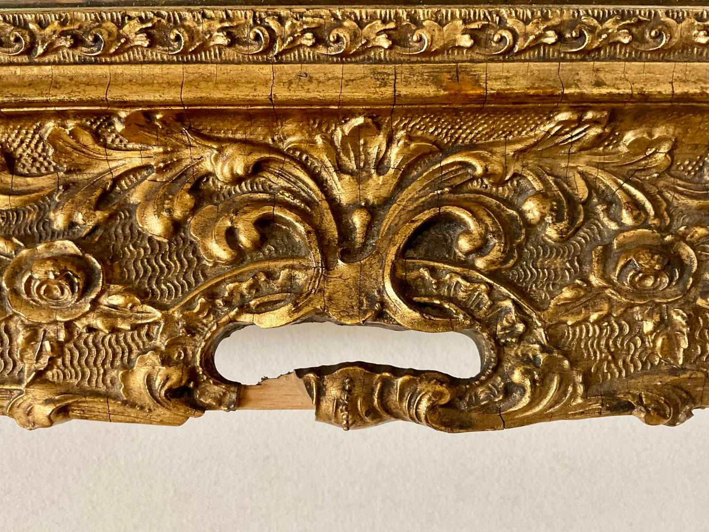 Unique Vintage Gilded Rectangular Mirror with carved wooden frame
