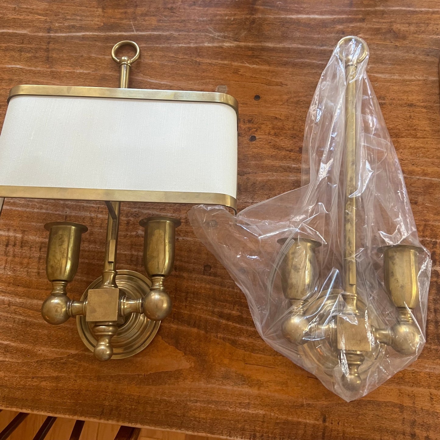 Pair of High Quality Italian Custom Made Brass Wall Sconces With Shades
