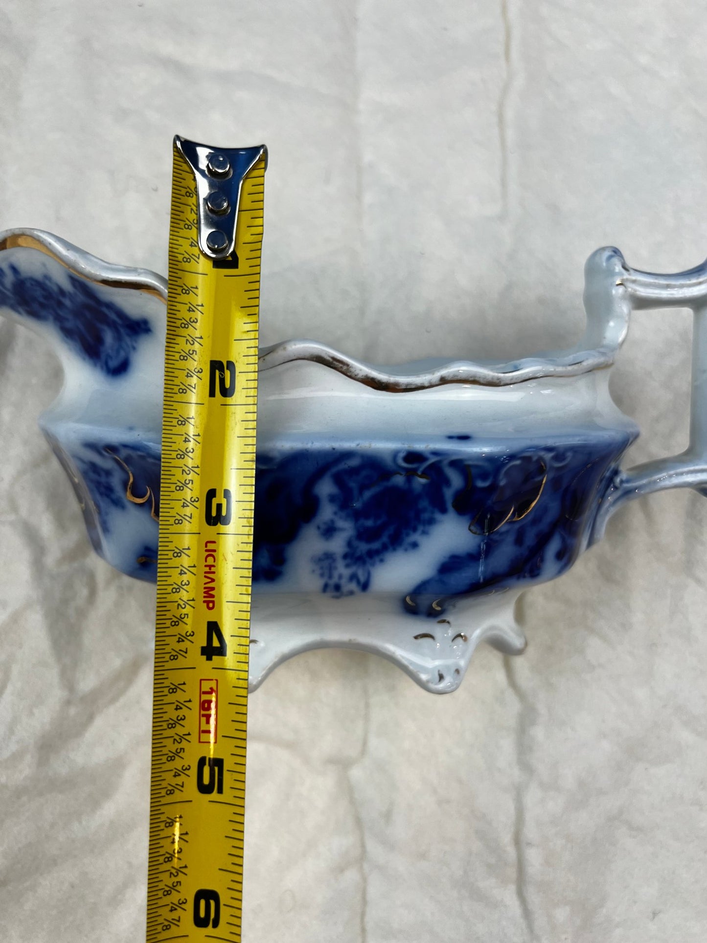 Antique W.H. Grindley Flow Blue Argyle Gravy Boat - Signed On Base
