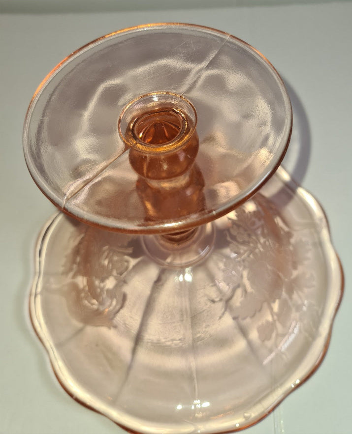 Vintage PADEN CITY Peacock and Wild Rose CHERIGLO Pink Compote with Pedestal, Depression Glass