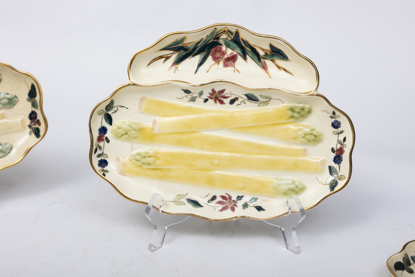 Antique Porcelain Asparagus Dishes- Set Of 10