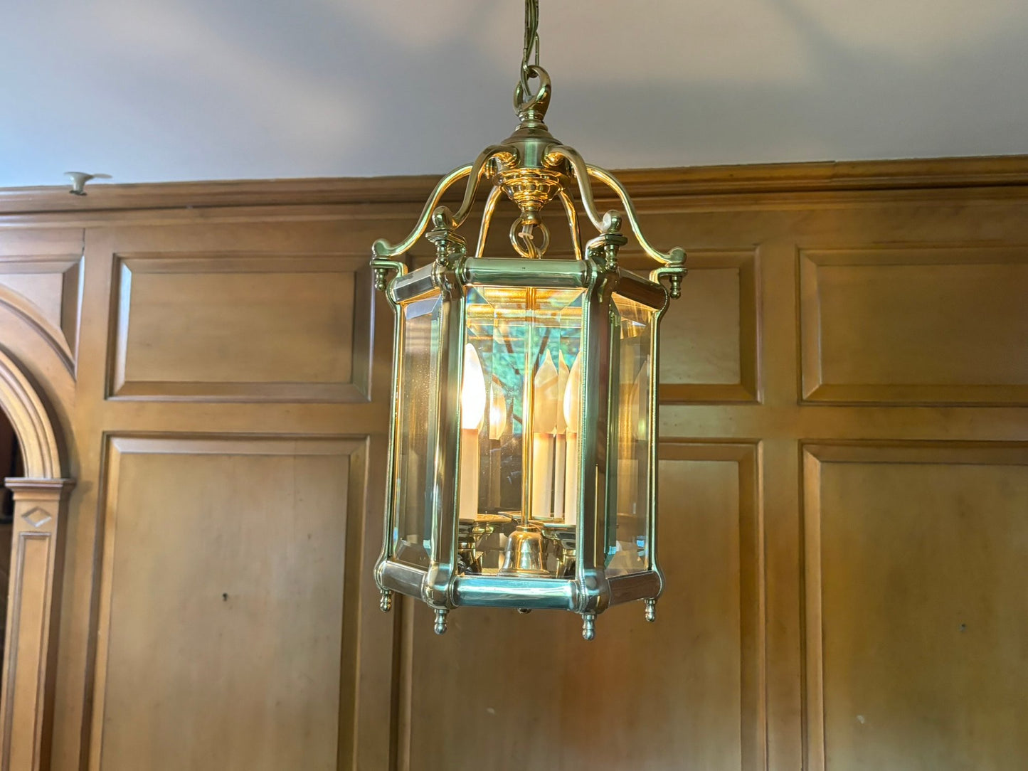A Pair Of Large Vintage Brass And Glass Lantern Fixtures