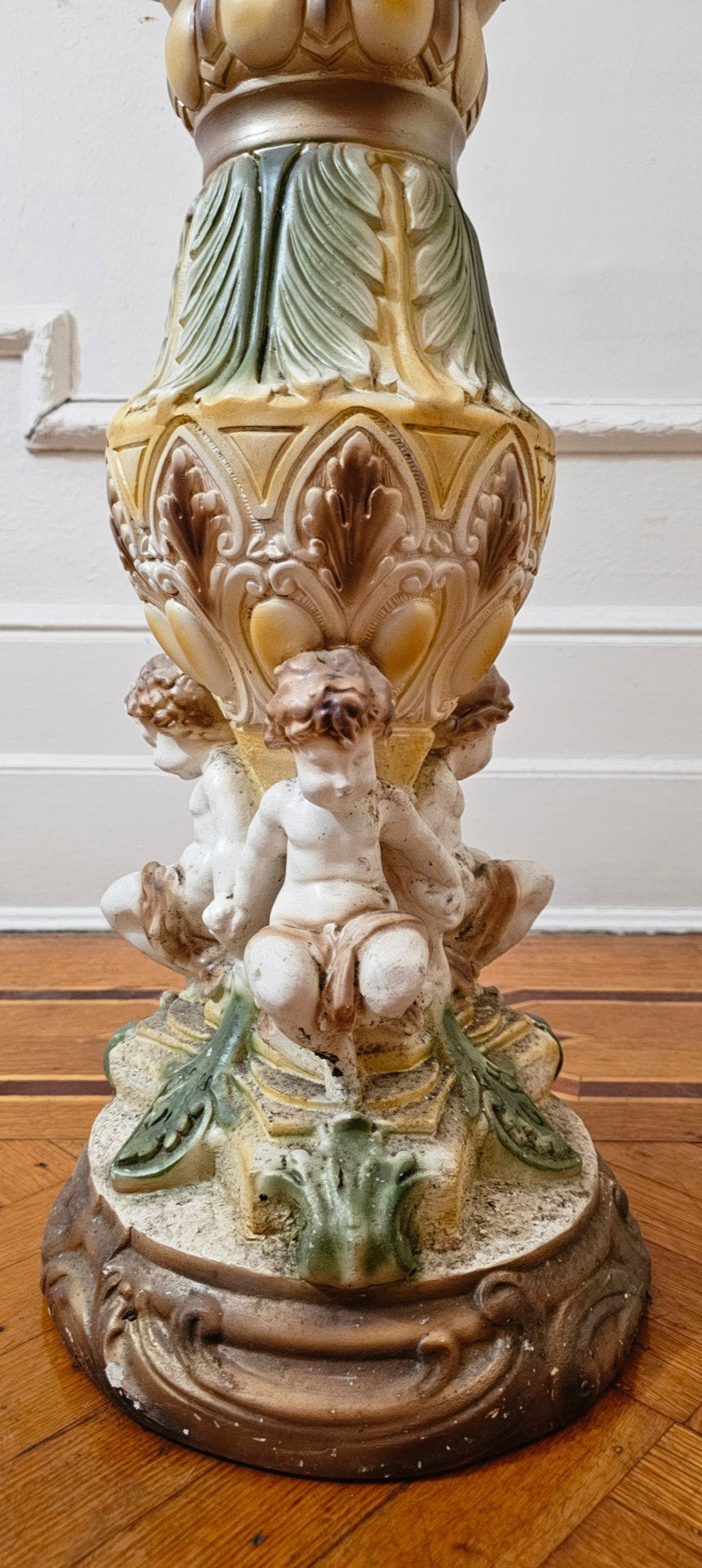 Spectacular Large Italian Plaster Pedestal And Vase