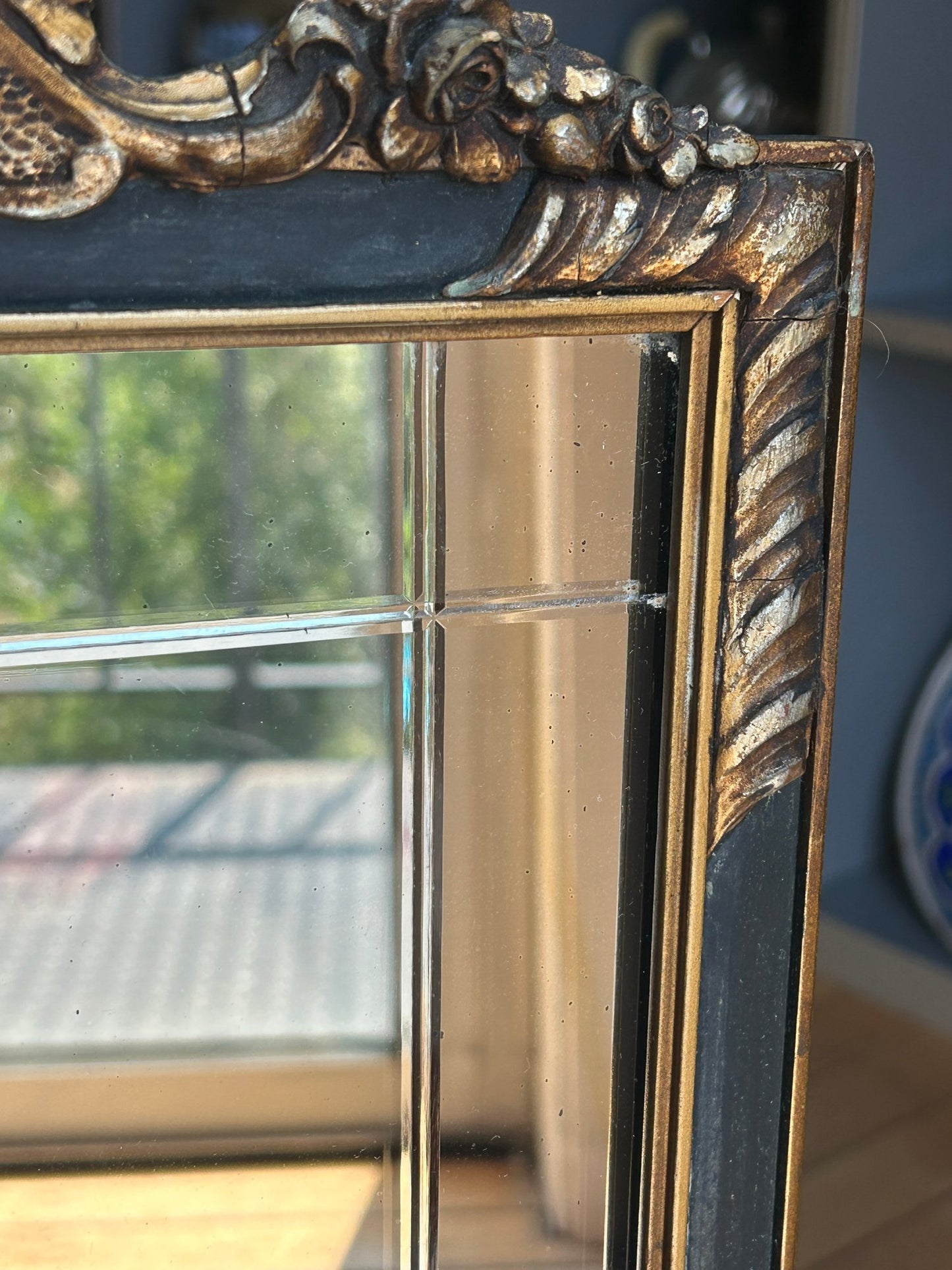Early Vintage Carved Wood French Mirror With Beveled-panel